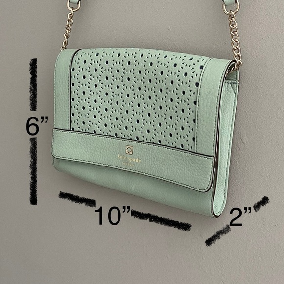 Kate Spade Mint Green Leather Perforated Flap Shoulder Bag - Picture 14 of 14